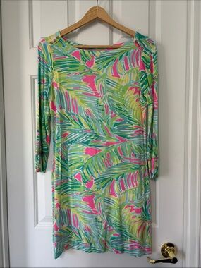 Lilly Pulitzer Tropical Print Boatneck Shift Dress in Mint, Pink & Lime